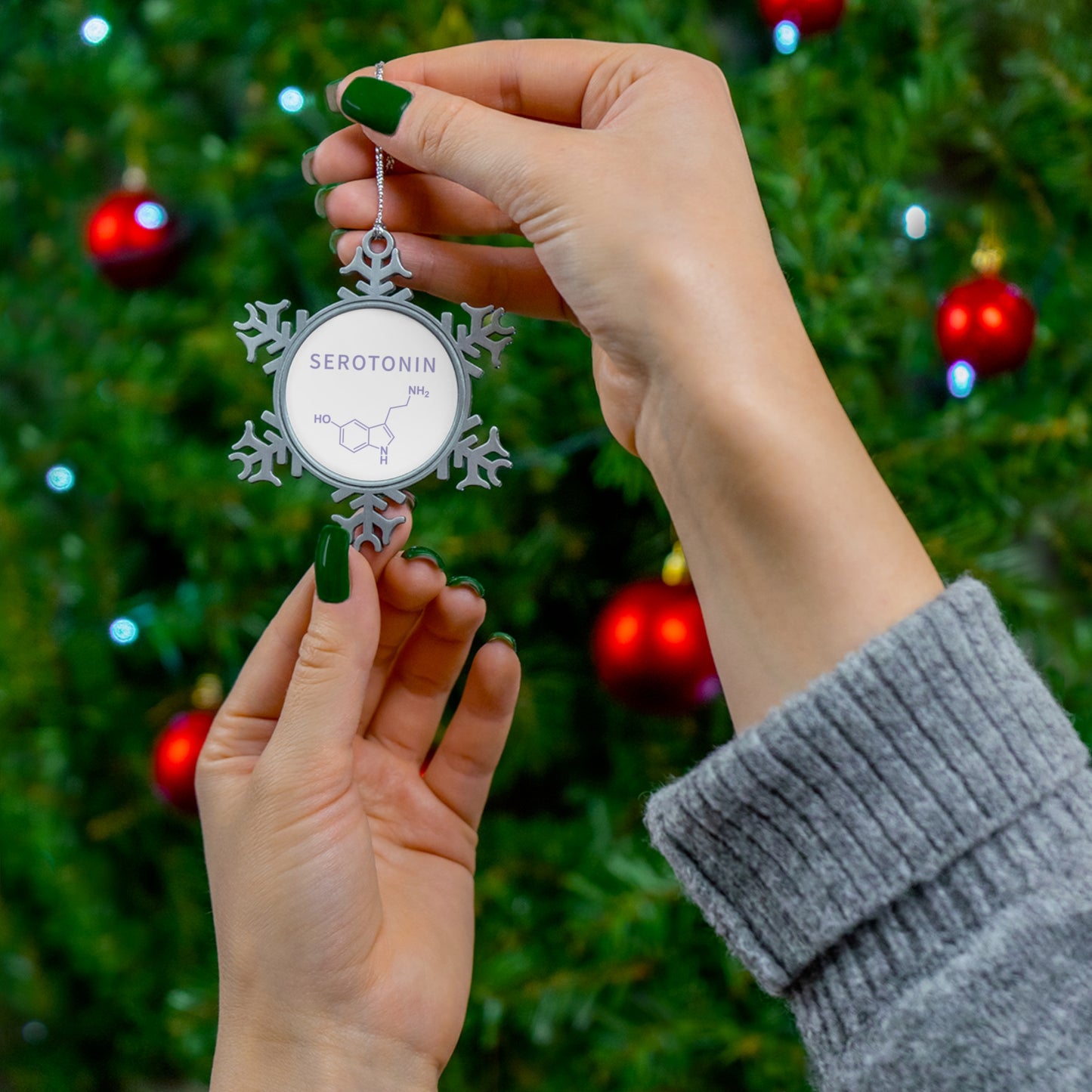 Pewter Snowflake Ornament — Serotonin Molecule Holiday Decoration