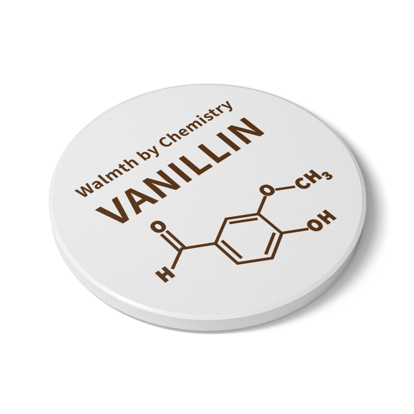Vanillin Molecule Ceramic Coaster – "Warmth by Chemistry" Science Coffee Coaster