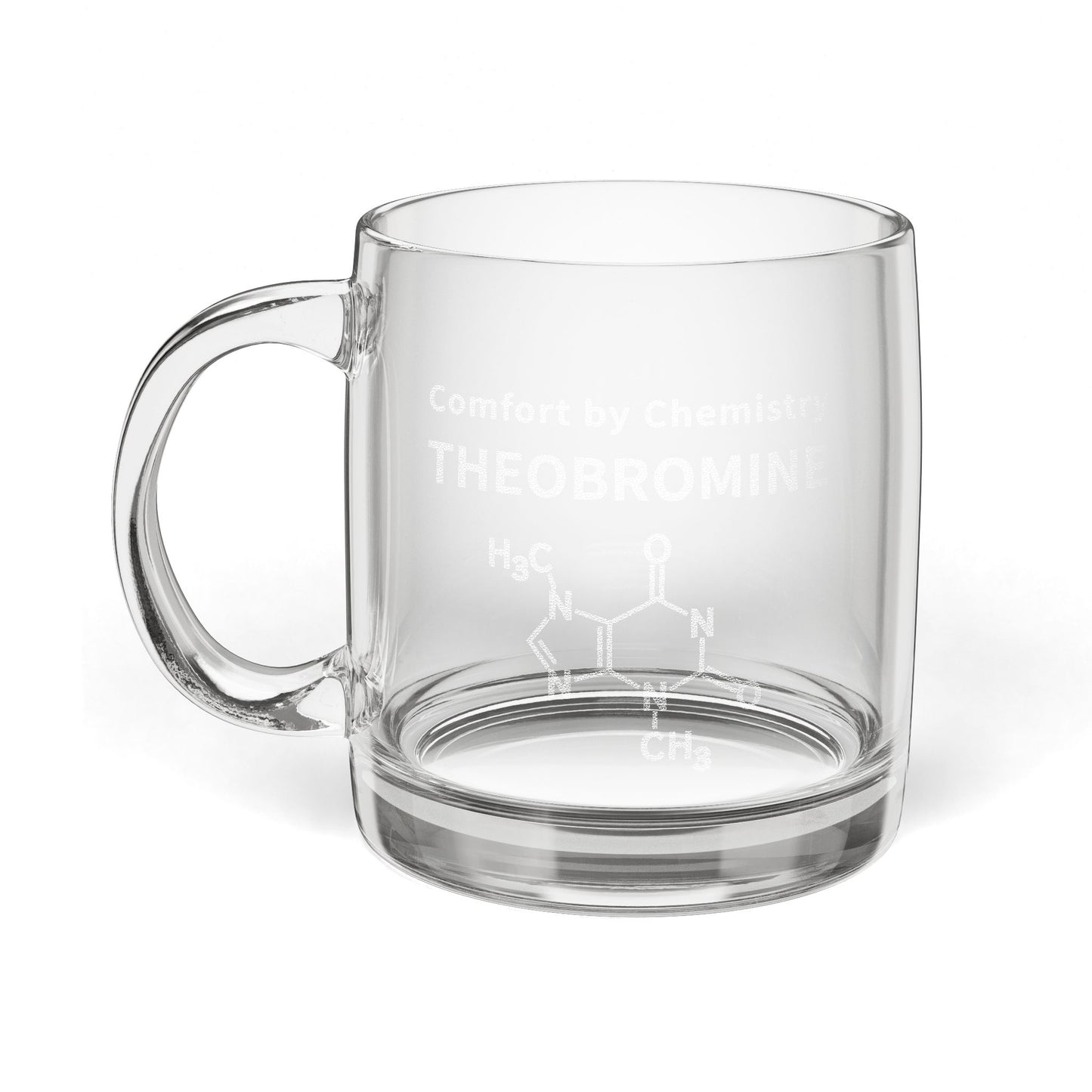 Engraved Glass Coffee Mug 12.25oz — Theobromine Chemistry Design