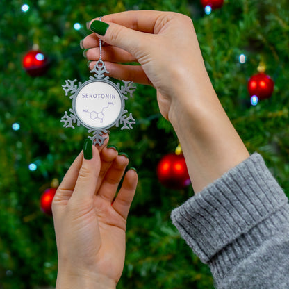 Pewter Snowflake Ornament — Serotonin Molecule Holiday Decoration