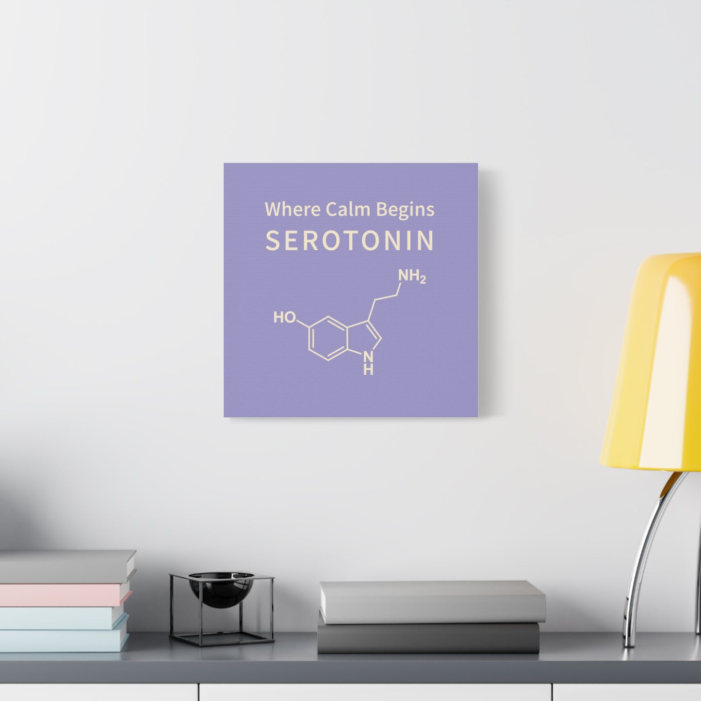 Serotonin Molecule Canvas Wall Art — "Where Calm Begins" Matte Stretched Canvas