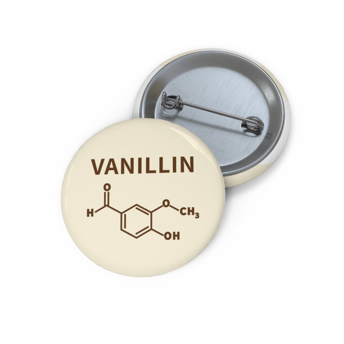 Vanillin Molecule Pin Button — Warmth by Chemistry Badge