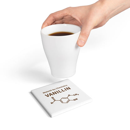 Vanillin Molecule Ceramic Coaster – "Warmth by Chemistry" Science Coffee Coaster