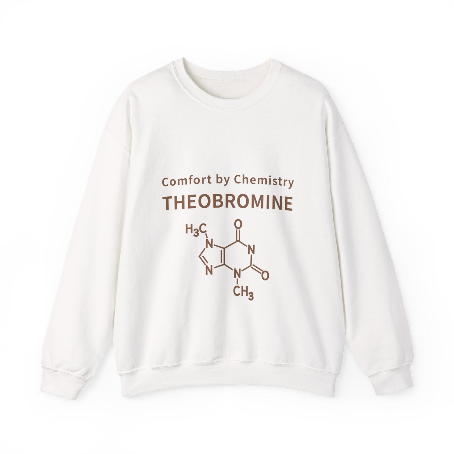 Theobromine Crewneck Sweatshirt — "Comfort by Chemistry" Chocolate Molecule Pullover