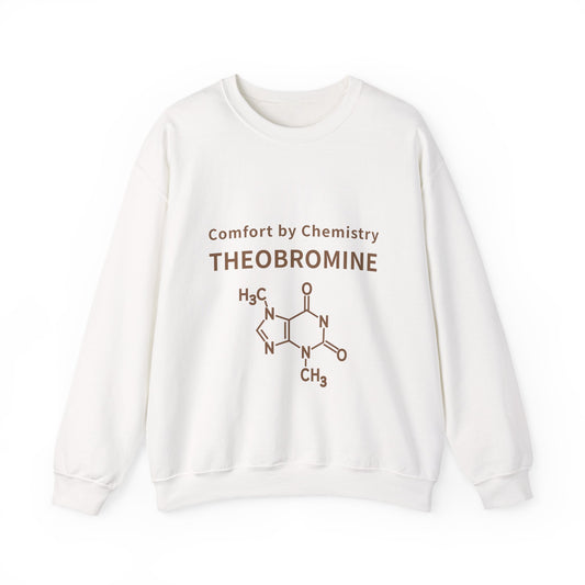 Theobromine Crewneck Sweatshirt — "Comfort by Chemistry" Chocolate Molecule Pullover