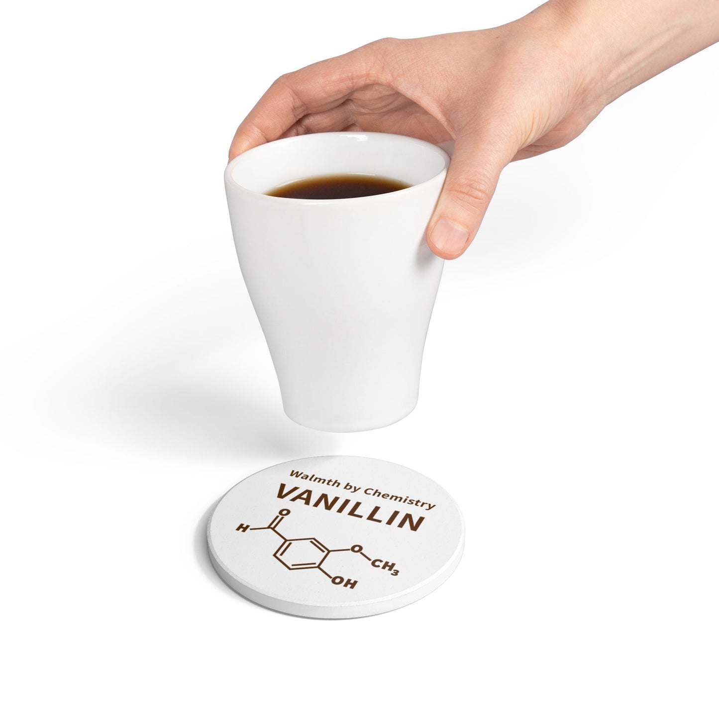 Vanillin Molecule Ceramic Coaster – "Warmth by Chemistry" Science Coffee Coaster