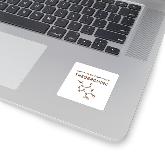 Theobromine Molecule Square Sticker — "Comfort by Chemistry" Chocolate Chemistry Decal