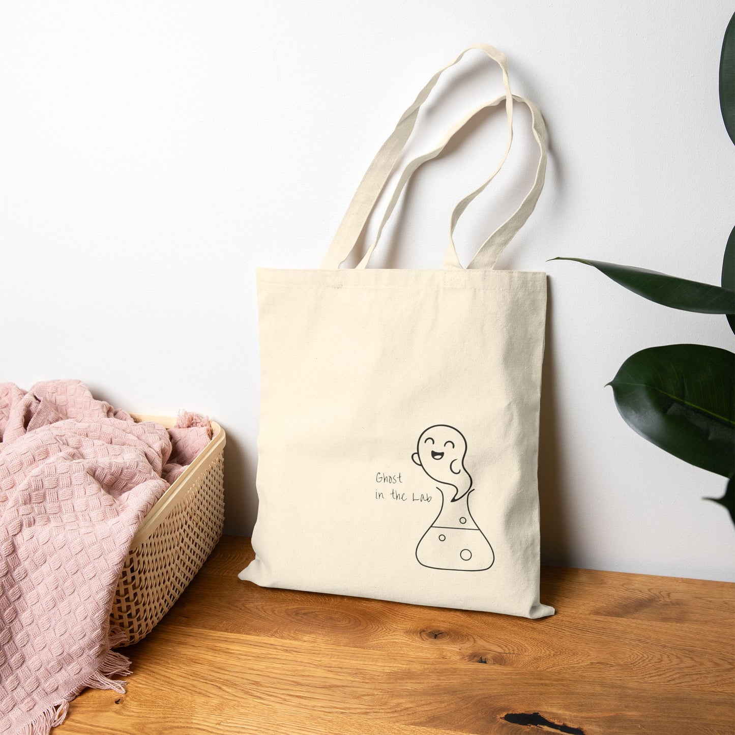 Ghost in The Lab Cotton Canvas Tote Bag, Eco-Friendly
