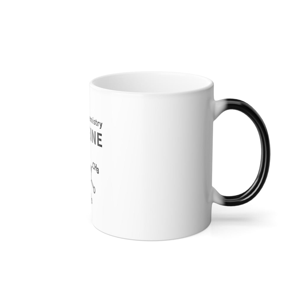 heated color changing in White mug with black handle on a white background